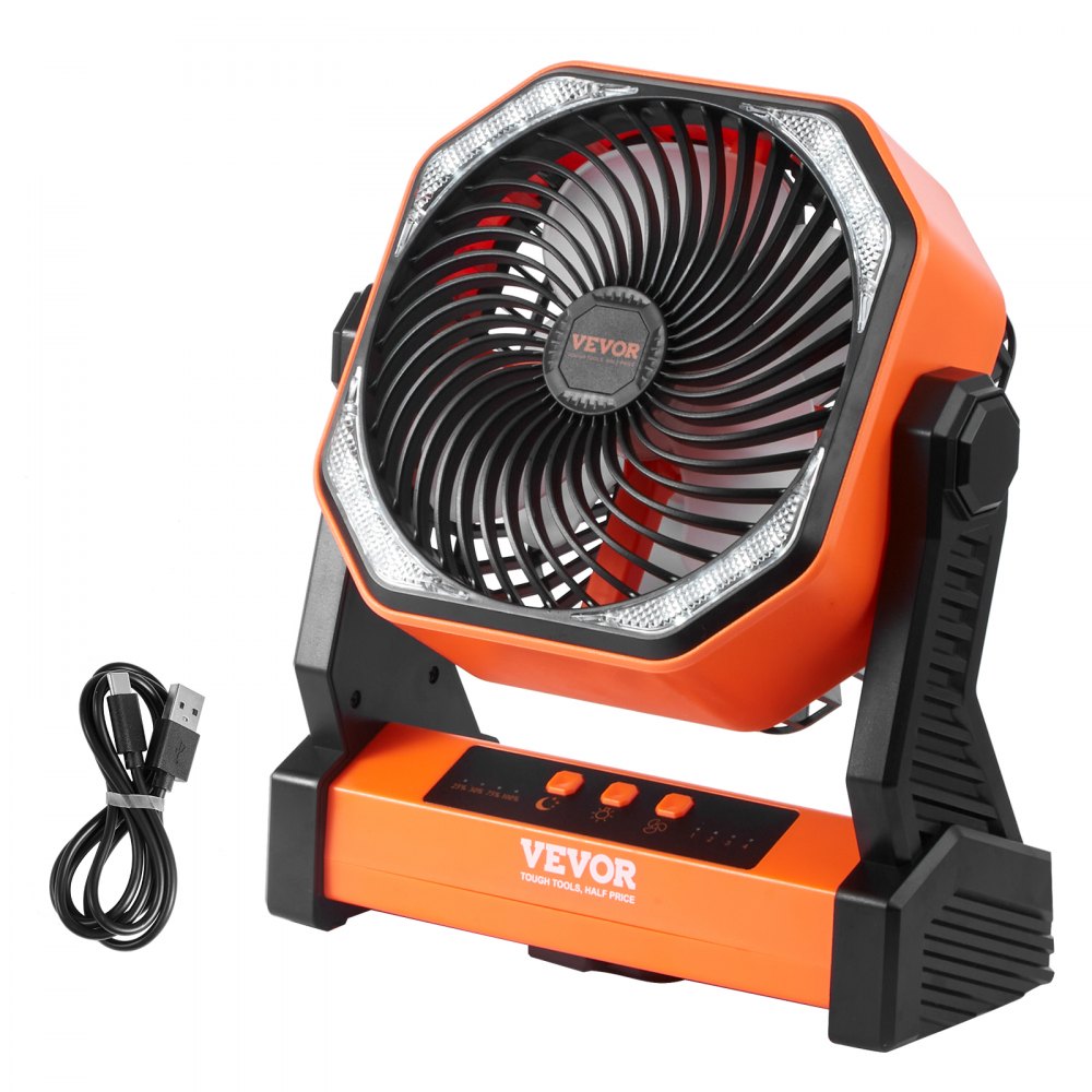 VEVOR Portable Fan Rechargeable 203.2mm, Battery Powered Fan with LED Lantern, 4 Speeds Adjustable Portable Small Table Fan Personal, USB Battery Operated Fans for Travel Bedroom Home Camping Office