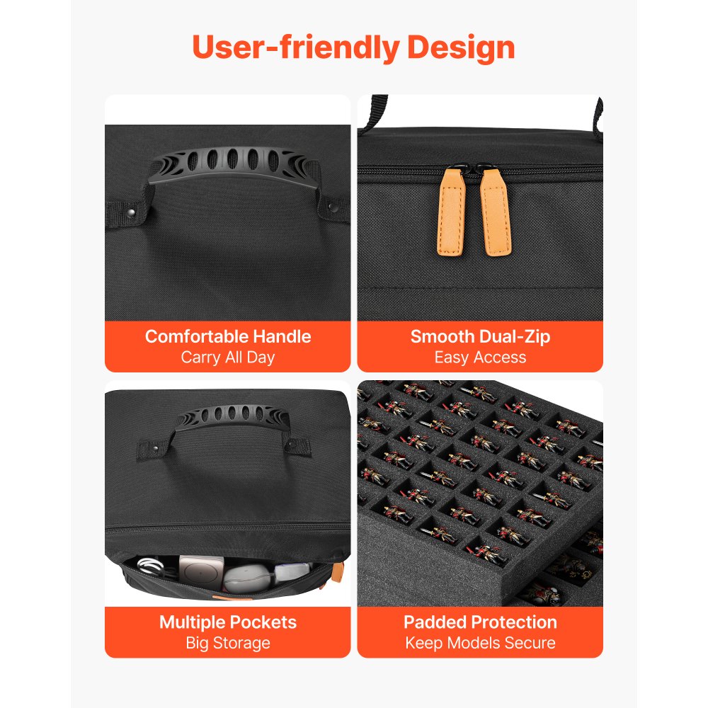 VEVOR Miniature Storage Carrying Figure Bag, Fits for 1:500-1:750 Scale Models, Miniature Transport Bag with Adjustable Shoulder Strap, 3 Foam Layers for Large Storage Capacity (Minis Not Included)