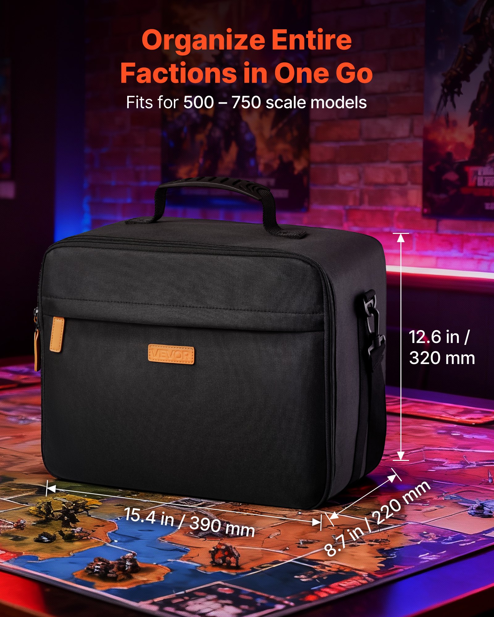 VEVOR Miniature Storage Carrying Figure Bag, Fits for 1:500-1:750 Scale Models, Miniature Transport Bag with Adjustable Shoulder Strap, 3 Foam Layers for Large Storage Capacity (Minis Not Included)