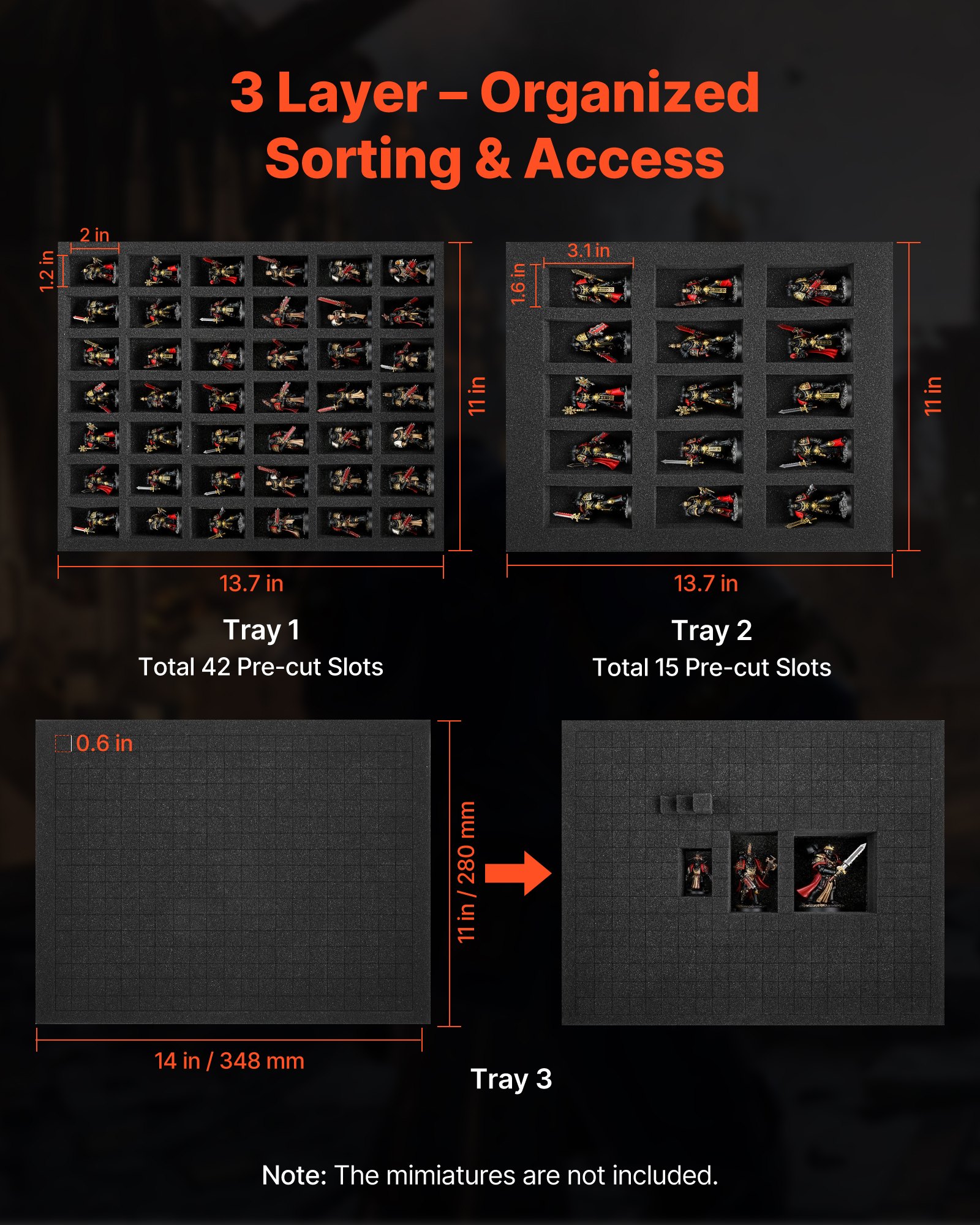 VEVOR Miniature Storage Carrying Figure Bag, Fits for 1:500-1:750 Scale Models, Miniature Transport Bag with Adjustable Shoulder Strap, 3 Foam Layers for Large Storage Capacity (Minis Not Included)
