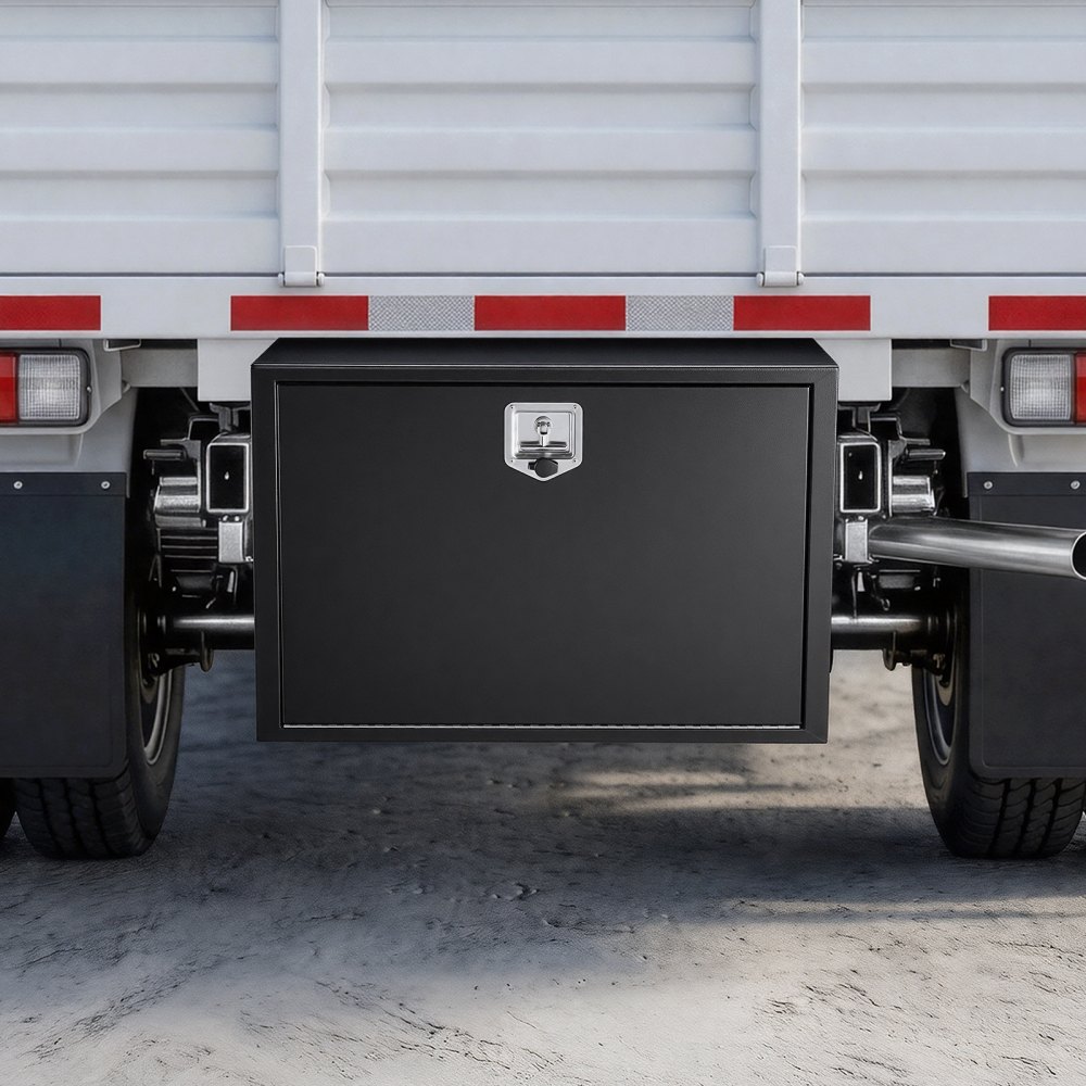 VEVOR Underbody Truck Tool Box, 914 x 609 x 609 mm Heavy Duty Steel Trailer Storage Box with Lock & Keys, Waterproof Trailer Storage Organizer Under Body Chest with T-Handle for Truck, Van, SUV, Black