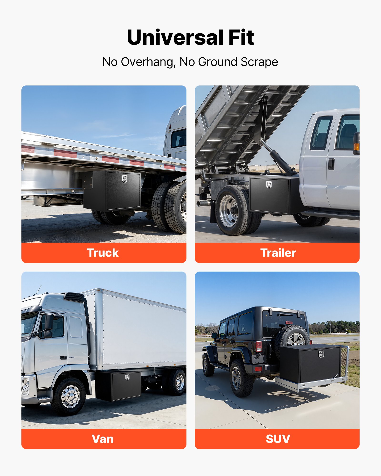 VEVOR Underbody Truck Tool Box, 914 x 609 x 609 mm Heavy Duty Steel Trailer Storage Box with Lock & Keys, Waterproof Trailer Storage Organizer Under Body Chest with T-Handle for Truck, Van, SUV, Black