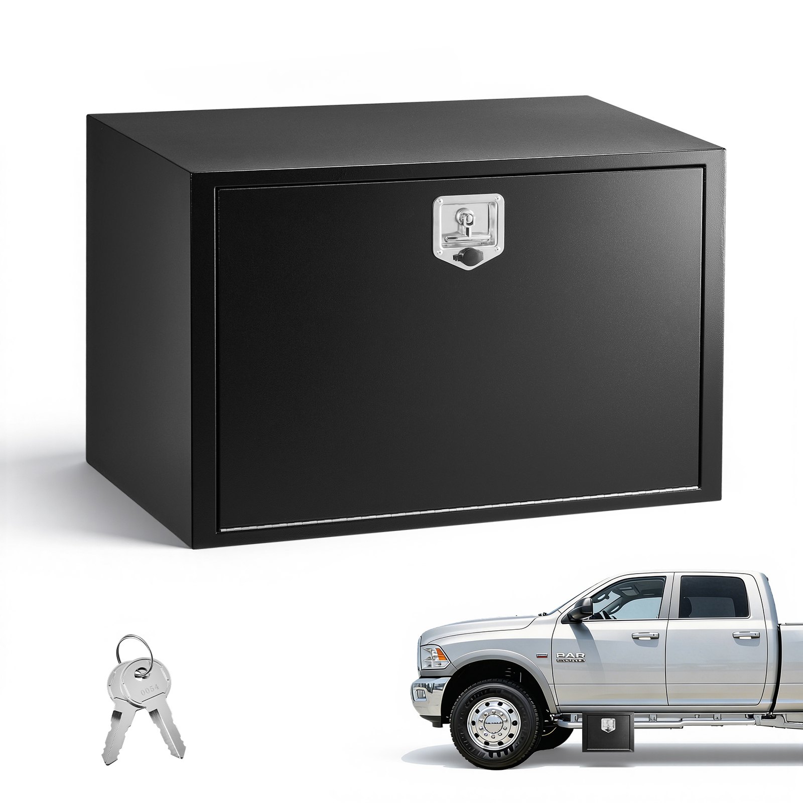 VEVOR Underbody Truck Tool Box, 914 x 609 x 609 mm Heavy Duty Steel Trailer Storage Box with Lock & Keys, Waterproof Trailer Storage Organizer Under Body Chest with T-Handle for Truck, Van, SUV, Black
