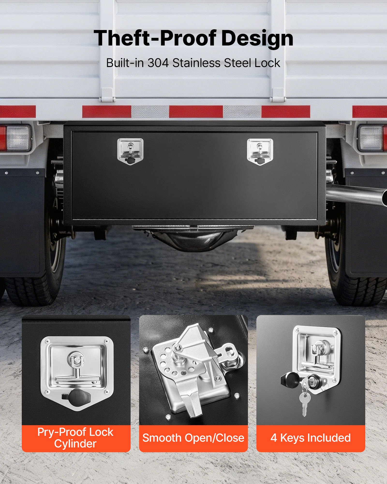 VEVOR Underbody Truck Tool Box, 1219 x 457 x 457 mm Heavy Duty Steel Trailer Storage Box with Lock & Keys, Waterproof Trailer Storage Organizer Under Body Chest with T-Handle for Truck Van SUV, Black