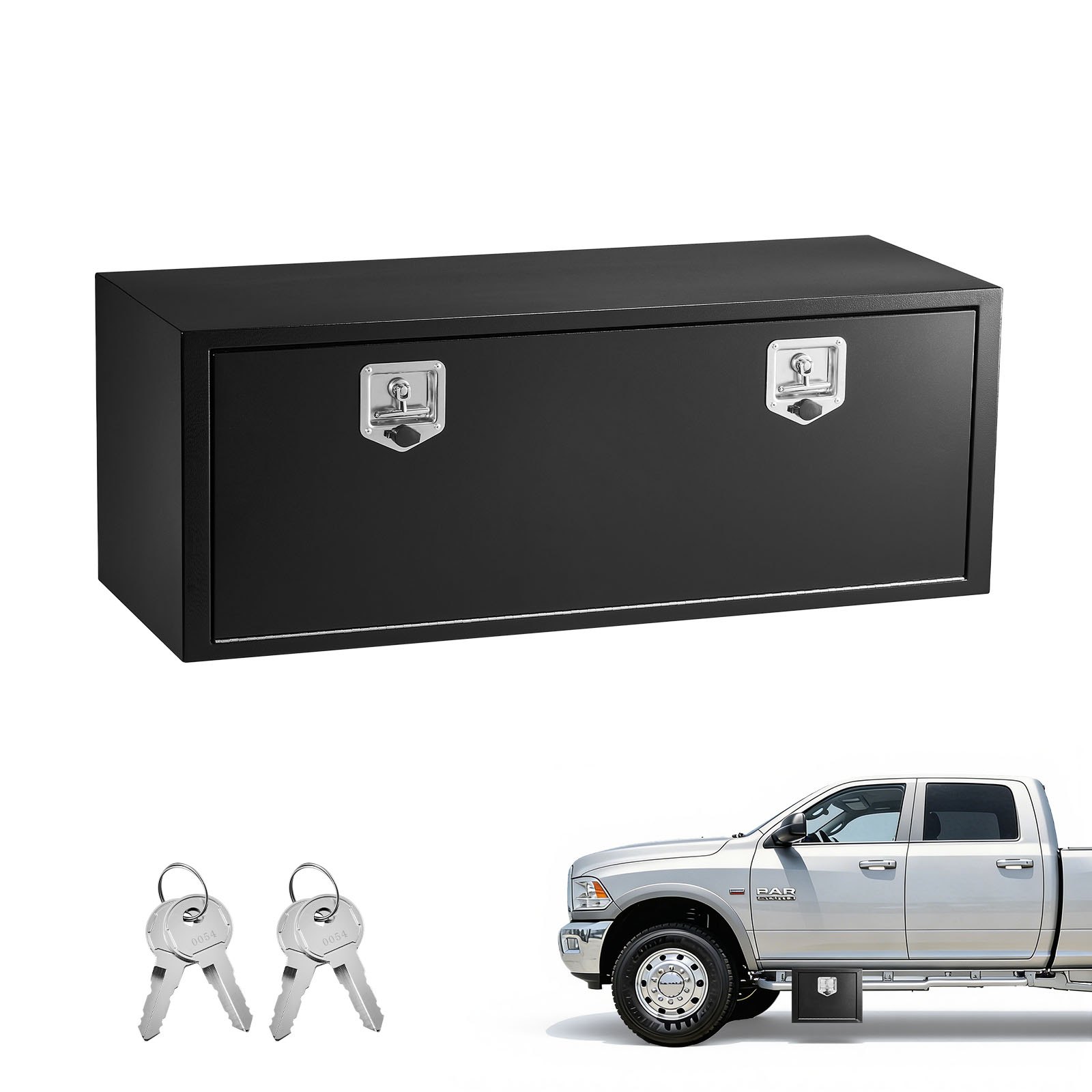 VEVOR Underbody Truck Tool Box, 1219 x 457 x 457 mm Heavy Duty Steel Trailer Storage Box with Lock & Keys, Waterproof Trailer Storage Organizer Under Body Chest with T-Handle for Truck Van SUV, Black