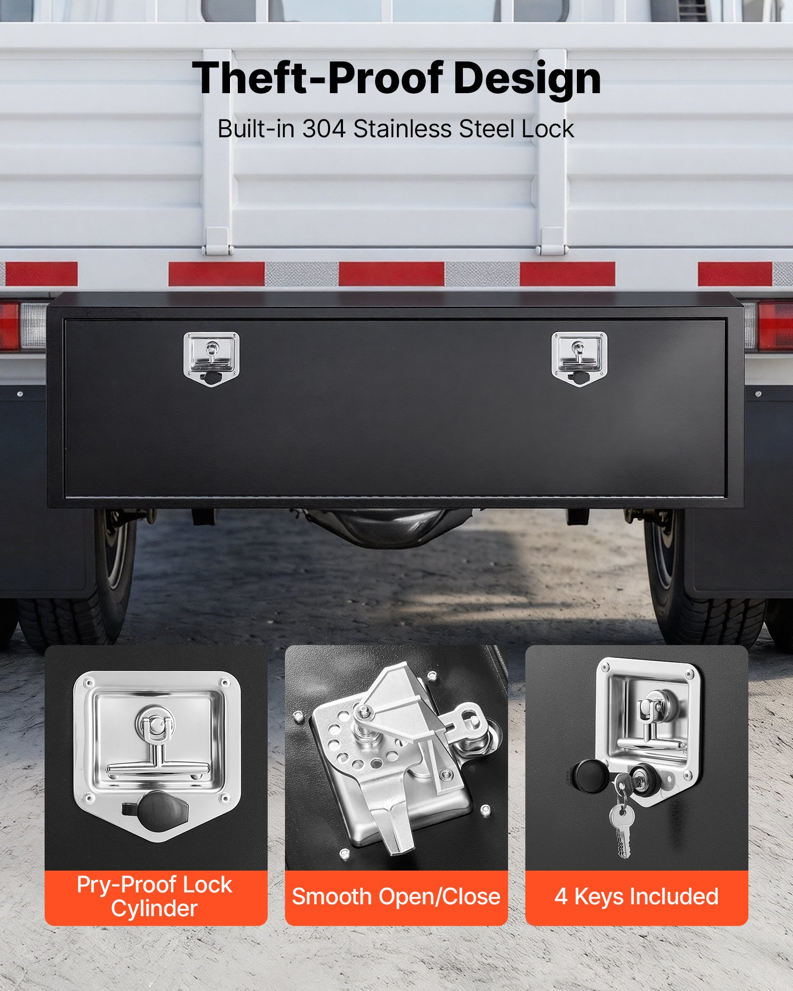 VEVOR Underbody Truck Tool Box, 1524 x 457 x 457 mm Heavy Duty Steel Trailer Storage Box with Lock & Keys, Waterproof Trailer Storage Organizer Under Body Chest with T-Handle for Truck Van SUV, Black