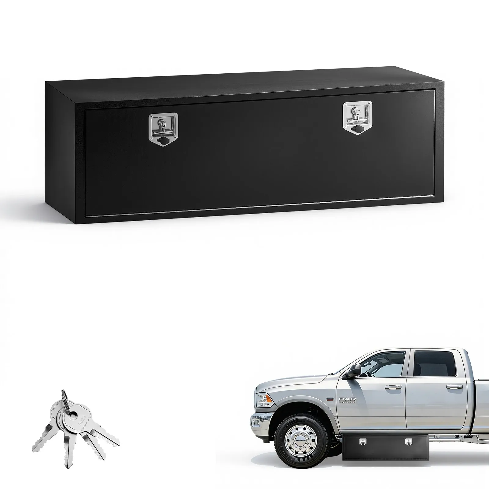 VEVOR Underbody Truck Tool Box, 1524 x 457 x 457 mm Heavy Duty Steel Trailer Storage Box with Lock & Keys, Waterproof Trailer Storage Organizer Under Body Chest with T-Handle for Truck Van SUV, Black