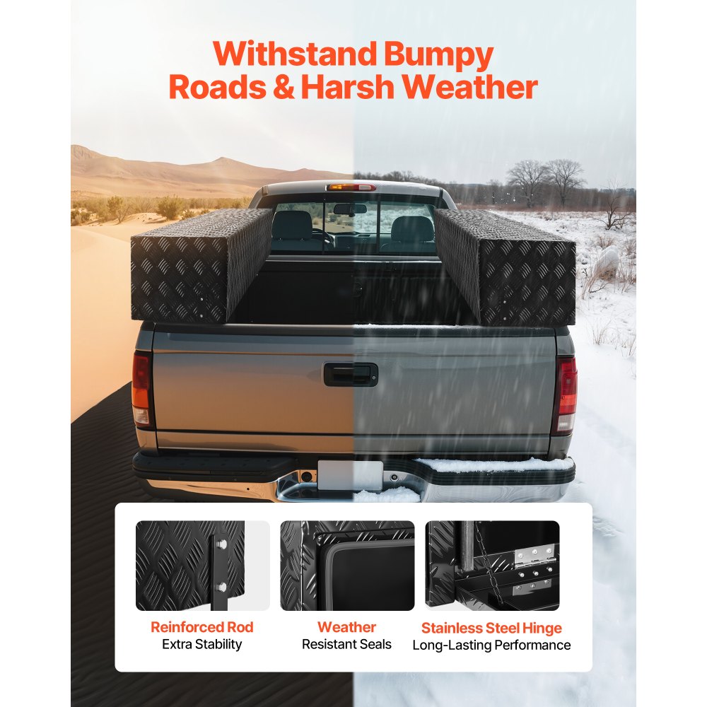 VEVOR Truck Tool Box, 72 x 13 x 16 Inch, Black Aluminum Tread Topsider Toolbox with Dual Drop Doors, Heavy Duty Lockable Storage and Organization Box with Latch, Corrosion-Resistant, for Truck Bed