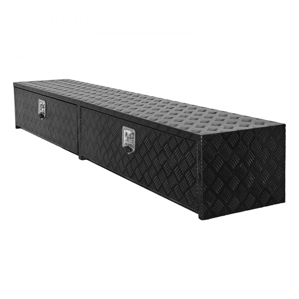 VEVOR Truck Tool Box, 88 x 16 x 13 Inch, Black Aluminum Tread Topsider Toolbox with Dual Drop Doors, Heavy Duty Lockable Storage and Organization Box with Latch, Corrosion-Resistant, for Truck Bed