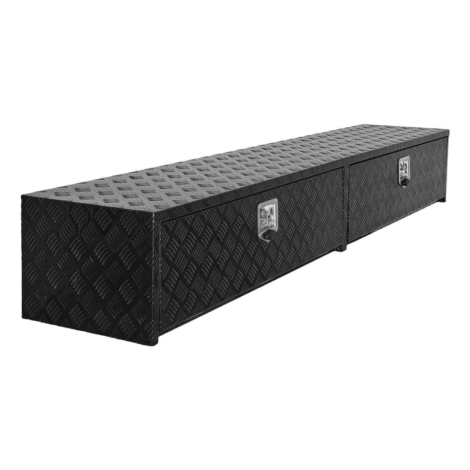 VEVOR Truck Tool Box, 88 x 16 x 13 Inch, Black Aluminum Tread Topsider Toolbox with Dual Drop Doors, Heavy Duty Lockable Storage and Organization Box with Latch, Corrosion-Resistant, for Truck Bed