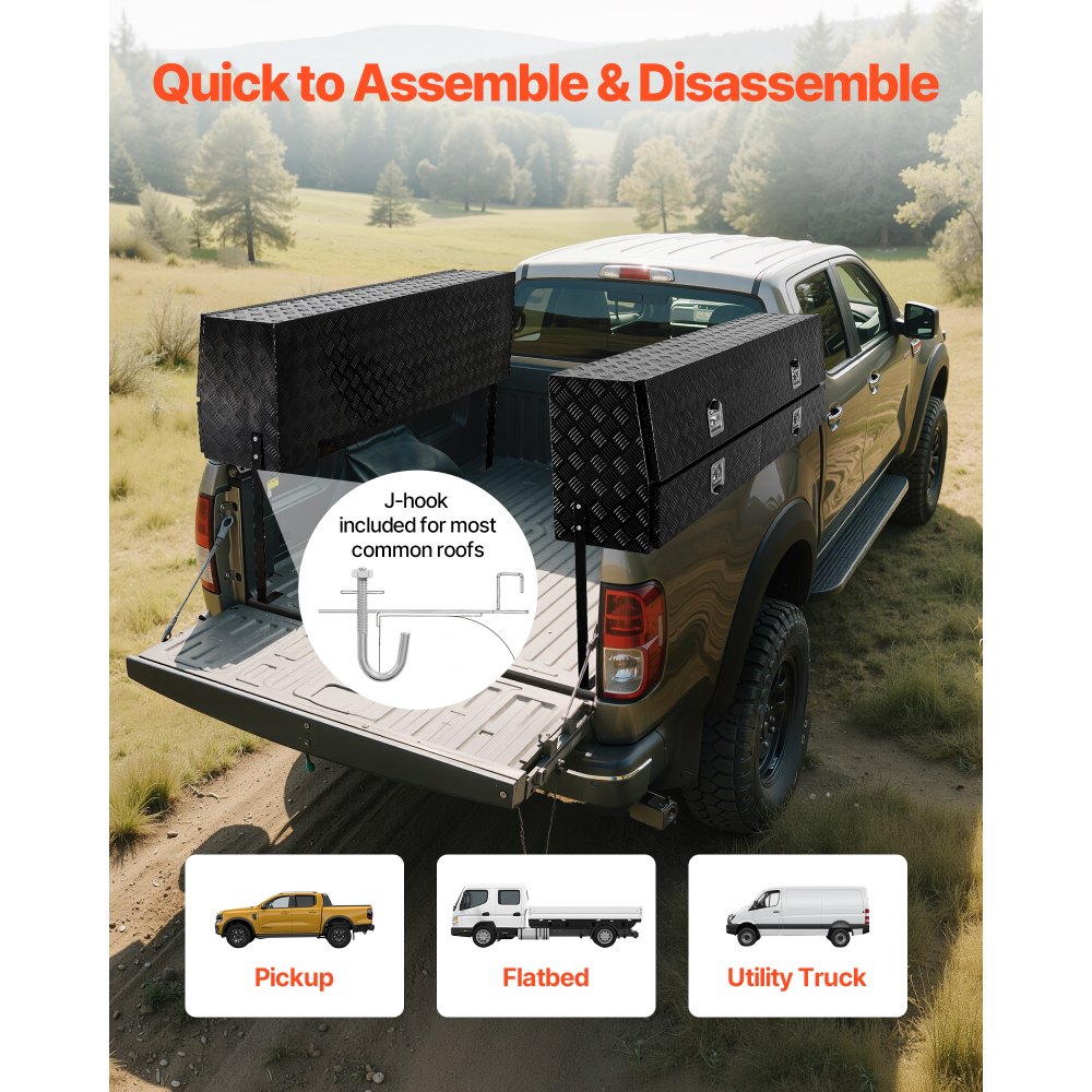VEVOR Contractor Truck Tool Box, 81.5 x 21 x 13 in, Black Tread Aluminum TopSider Toolbox with Two Lower Drawers, Flip Up Door, Weather-Resistant Heavy Duty Storage Box, with Latch, for Truck Bed