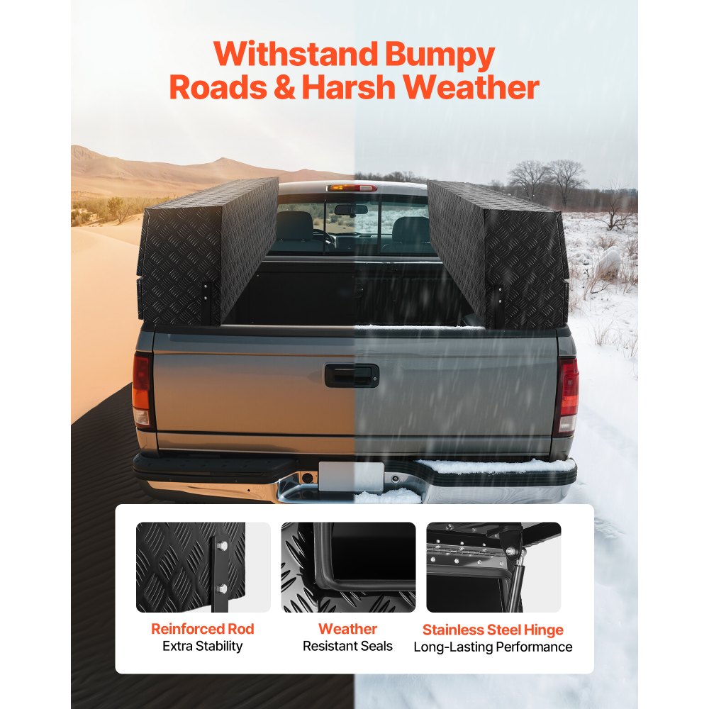 VEVOR Contractor Truck Tool Box, 81.5 x 21 x 13 in, Black Tread Aluminum TopSider Toolbox with Two Lower Drawers, Flip Up Door, Weather-Resistant Heavy Duty Storage Box, with Latch, for Truck Bed