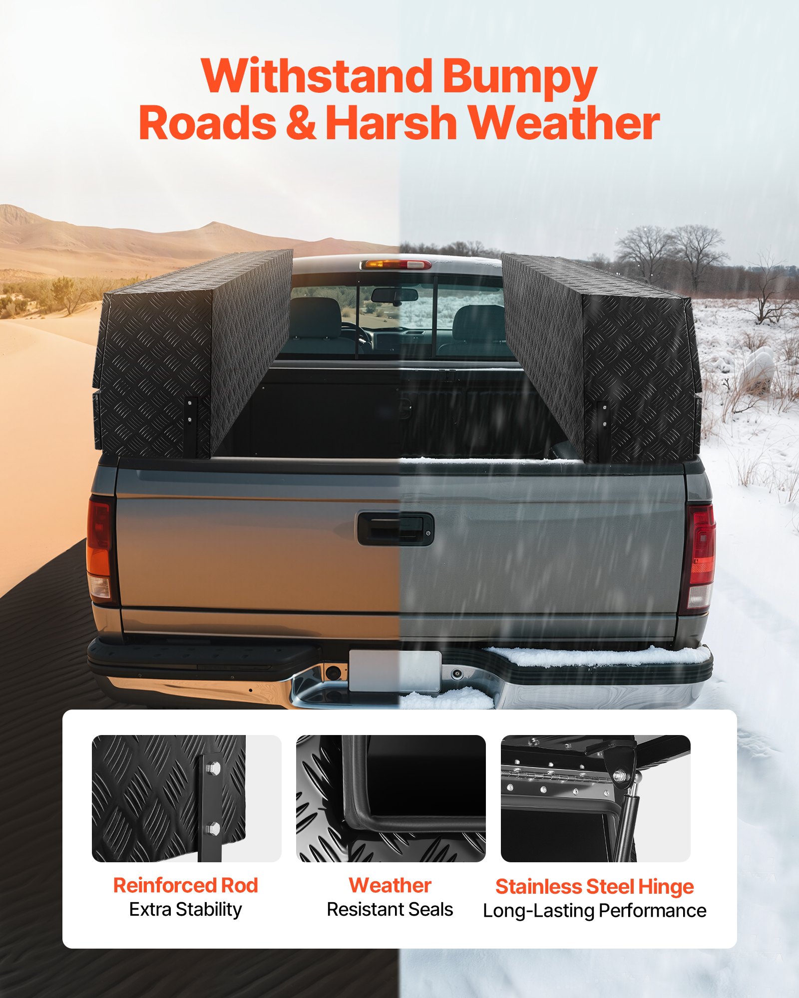 VEVOR Contractor Truck Tool Box, 81.5 x 21 x 13 in, Black Tread Aluminum TopSider Toolbox with Two Lower Drawers, Flip Up Door, Weather-Resistant Heavy Duty Storage Box, with Latch, for Truck Bed