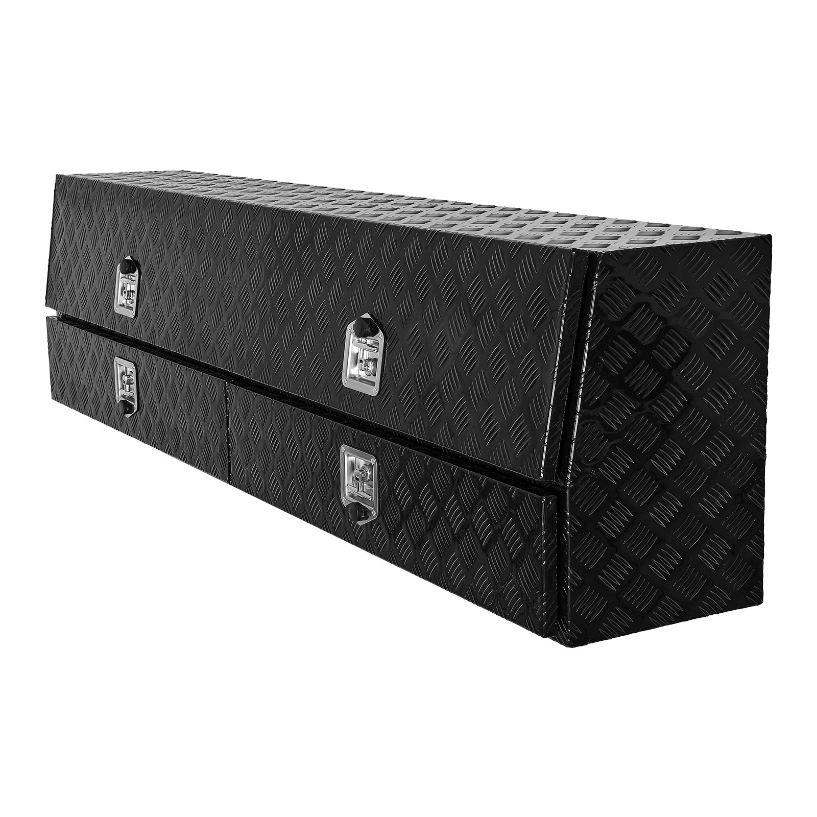 VEVOR Contractor Truck Tool Box, 81.5 x 21 x 13 in, Black Tread Aluminum TopSider Toolbox with Two Lower Drawers, Flip Up Door, Weather-Resistant Heavy Duty Storage Box, with Latch, for Truck Bed
