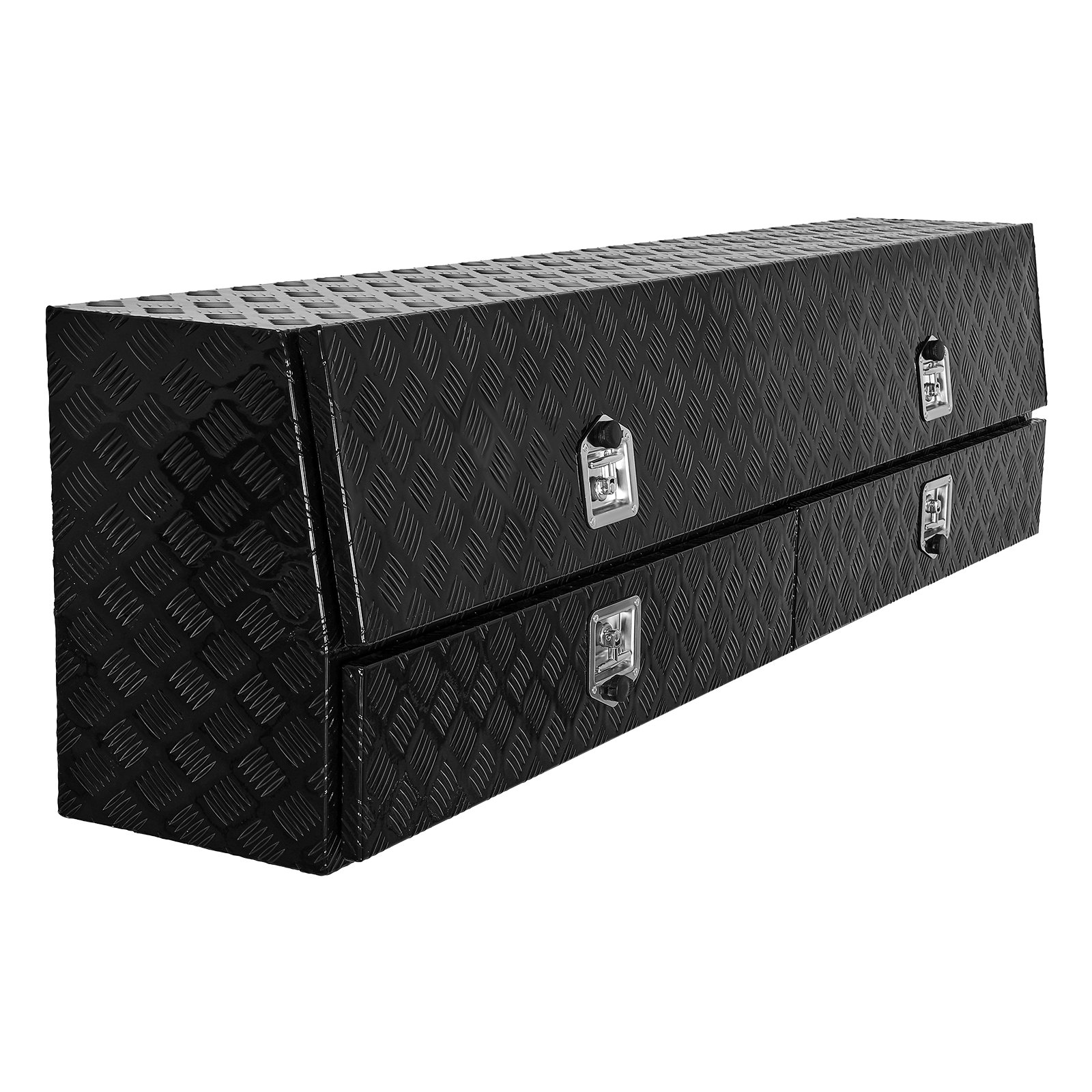 VEVOR Contractor Truck Tool Box, 81.5 x 21 x 13 in, Black Tread Aluminum TopSider Toolbox with Two Lower Drawers, Flip Up Door, Weather-Resistant Heavy Duty Storage Box, with Latch, for Truck Bed