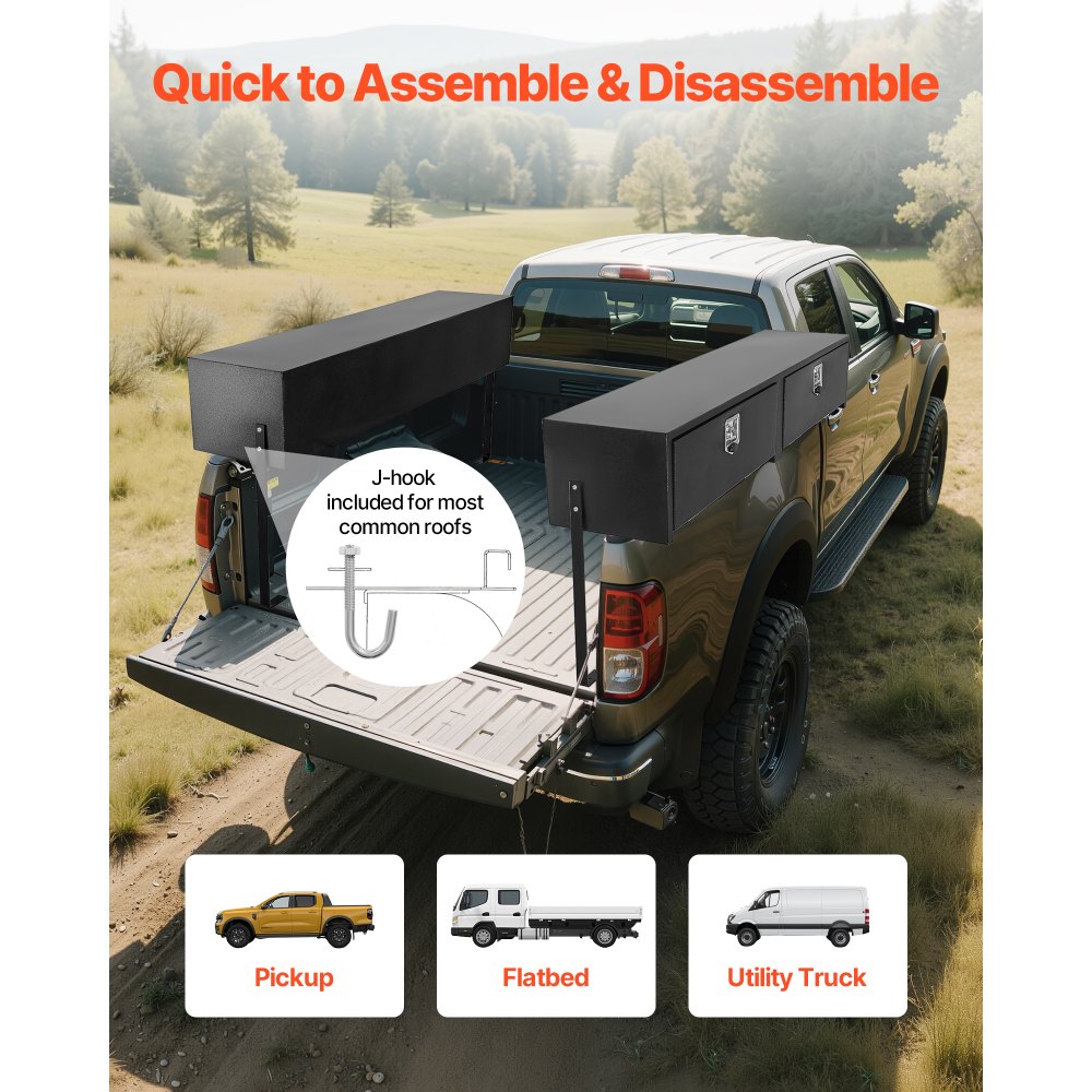 VEVOR Truck Tool Box, 72 x 13 x 16 Inch, Black Carbon Steel Topsider Toolbox with Dual Drop Doors, Heavy Duty Lockable Storage & Organization Box with Latch, Corrosion-Resistant, for Truck Bed Pickup