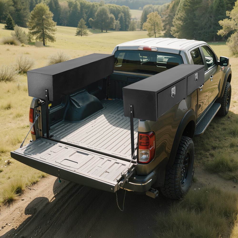 VEVOR Truck Tool Box, 72 x 13 x 16 Inch, Black Carbon Steel Topsider Toolbox with Dual Drop Doors, Heavy Duty Lockable Storage & Organization Box with Latch, Corrosion-Resistant, for Truck Bed Pickup