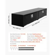 Truck Tool Box Black Carbon Steel Toolbox 72 x 13 x 16 in with Two Drop Doors
