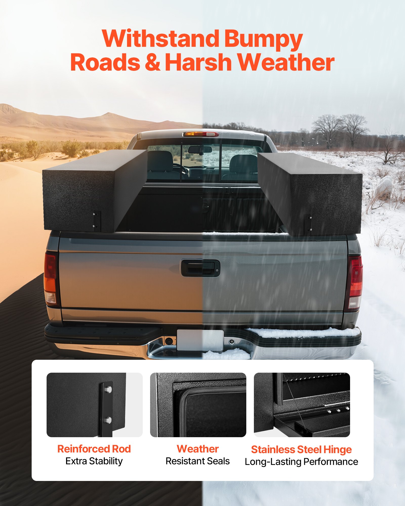 VEVOR Truck Tool Box, 72 x 13 x 16 Inch, Black Carbon Steel Topsider Toolbox with Dual Drop Doors, Heavy Duty Lockable Storage & Organization Box with Latch, Corrosion-Resistant, for Truck Bed Pickup