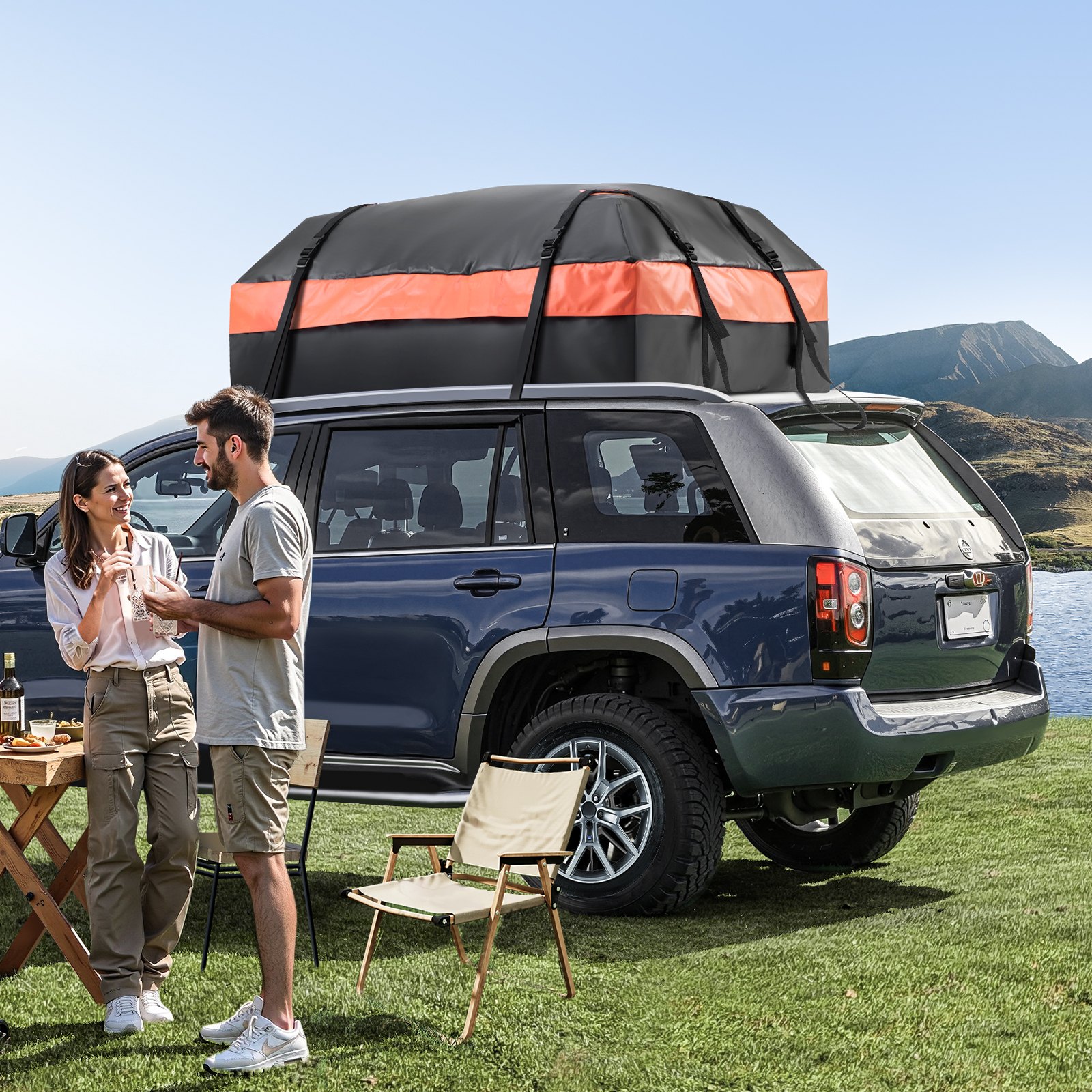 VEVOR Car Rooftop Cargo Carrier Bag, 15 Cubic Feet Car Roof Cargo Carrier, 100% Waterproof Heavy Duty 840D PVC Roof Luggage Bag for All Vehicle with/without Rack- with Lock, Non-Slip Mat, 4 Door Hooks