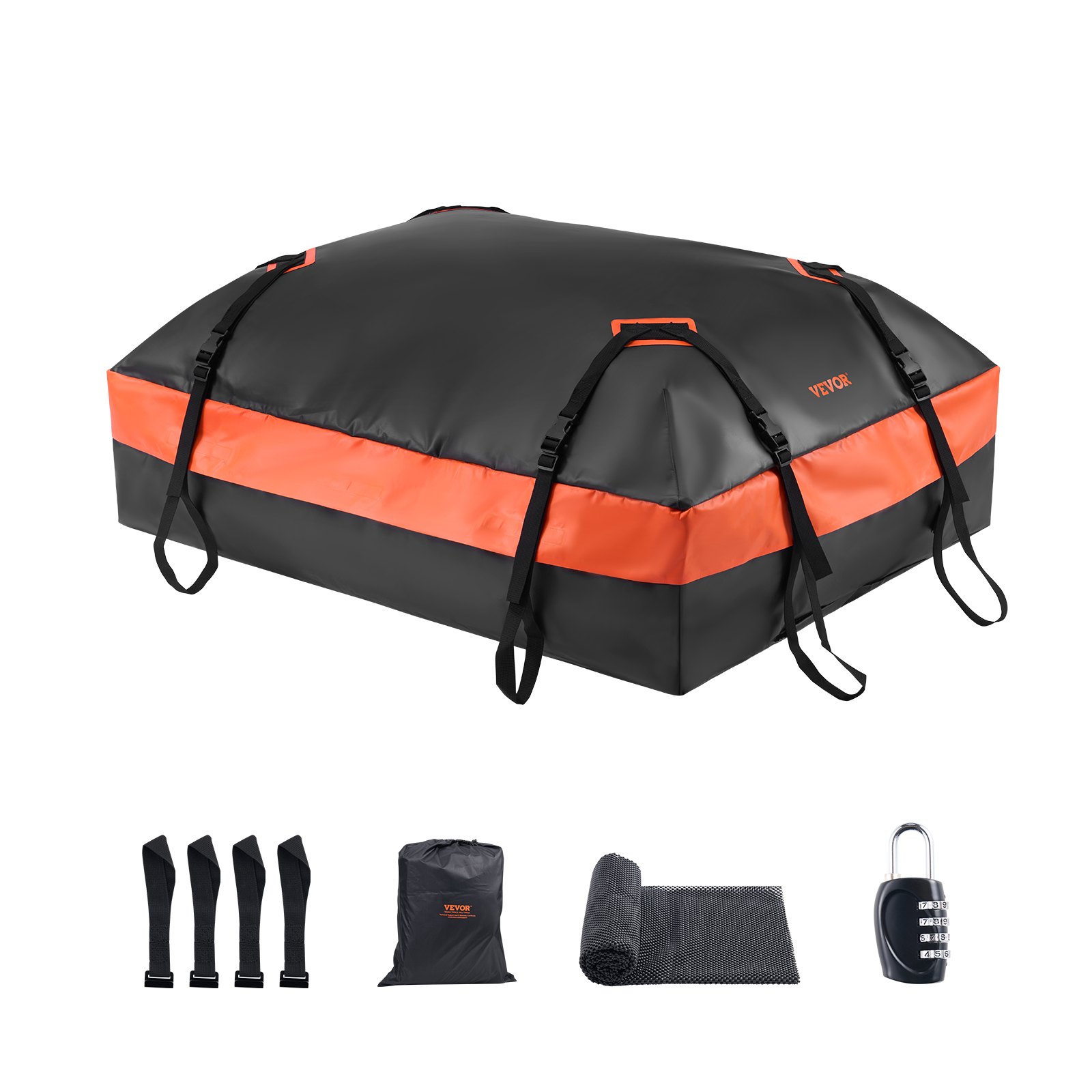 VEVOR Car Rooftop Cargo Carrier Bag, 15 Cubic Feet Car Roof Cargo Carrier, 100% Waterproof Heavy Duty 840D PVC Roof Luggage Bag for All Vehicle with/without Rack- with Lock, Non-Slip Mat, 4 Door Hooks