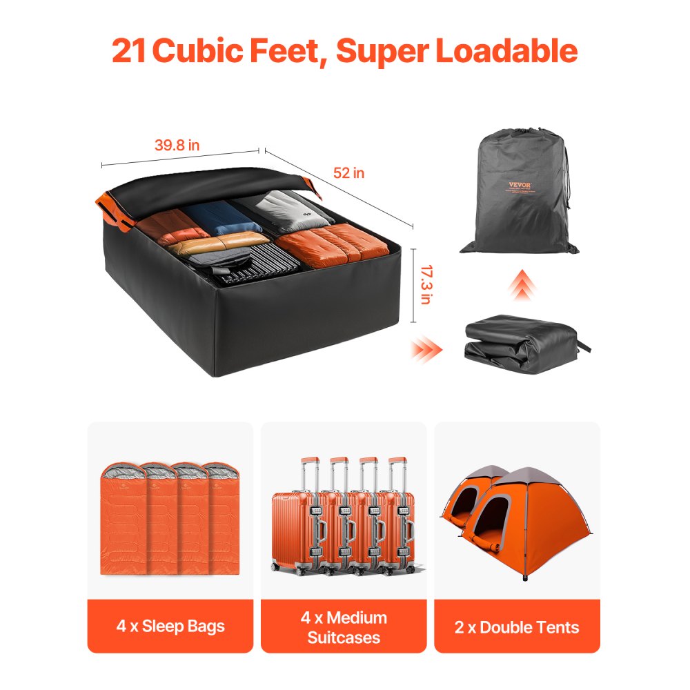 VEVOR Car Rooftop Cargo Carrier Bag, 21 Cubic Feet Car Roof Cargo Carrier, 100% Waterproof Heavy Duty 840D PVC Roof Luggage Bag for All Vehicle with/without Rack- with Lock, Non-Slip Mat, 6 Door Hooks