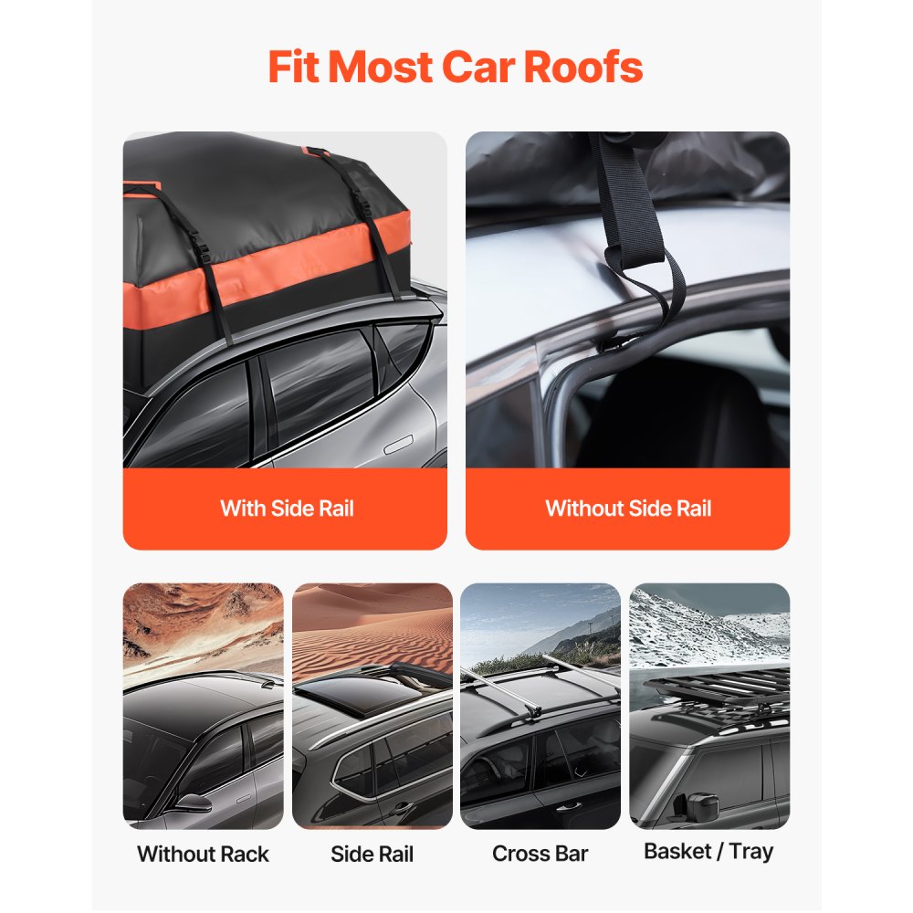 VEVOR Car Rooftop Cargo Carrier Bag, 21 Cubic Feet Car Roof Cargo Carrier, 100% Waterproof Heavy Duty 840D PVC Roof Luggage Bag for All Vehicle with/without Rack- with Lock, Non-Slip Mat, 6 Door Hooks