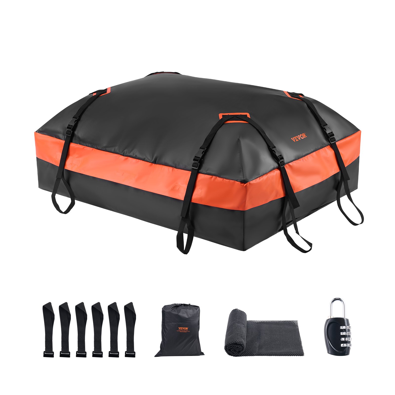 VEVOR Car Rooftop Cargo Carrier Bag, 21 Cubic Feet Car Roof Cargo Carrier, 100% Waterproof Heavy Duty 840D PVC Roof Luggage Bag for All Vehicle with/without Rack- with Lock, Non-Slip Mat, 6 Door Hooks
