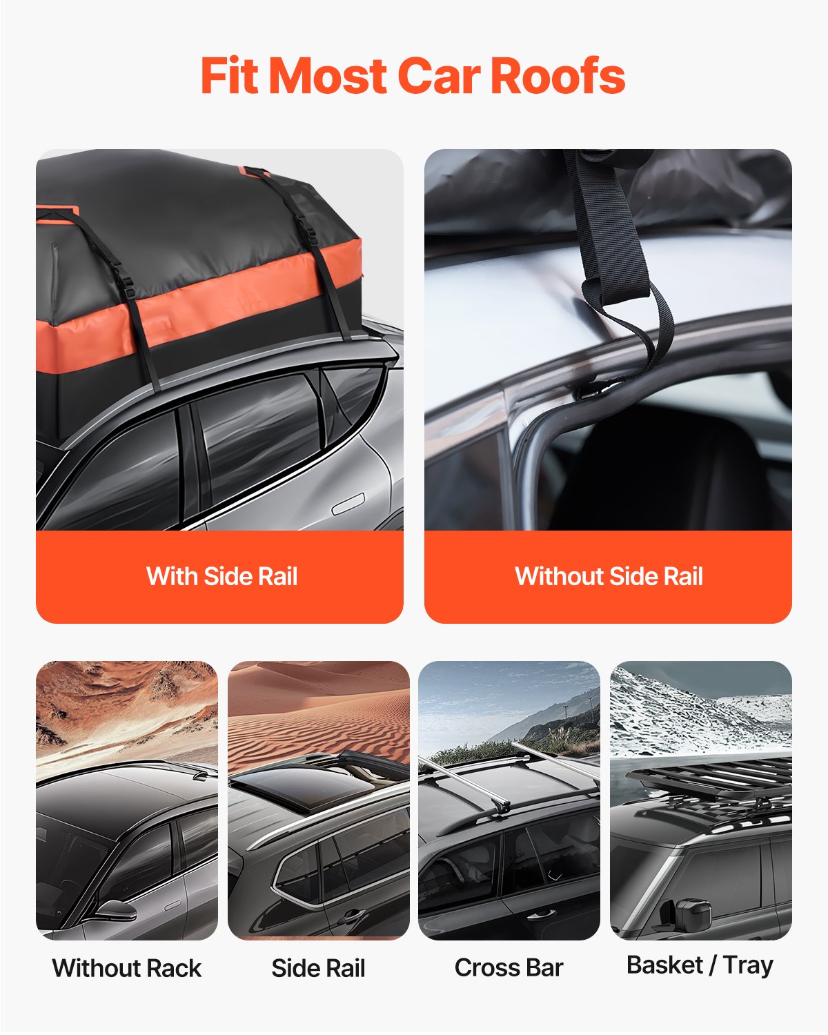 VEVOR Car Rooftop Cargo Carrier Bag, 21 Cubic Feet Car Roof Cargo Carrier, 100% Waterproof Heavy Duty 840D PVC Roof Luggage Bag for All Vehicle with/without Rack- with Lock, Non-Slip Mat, 6 Door Hooks