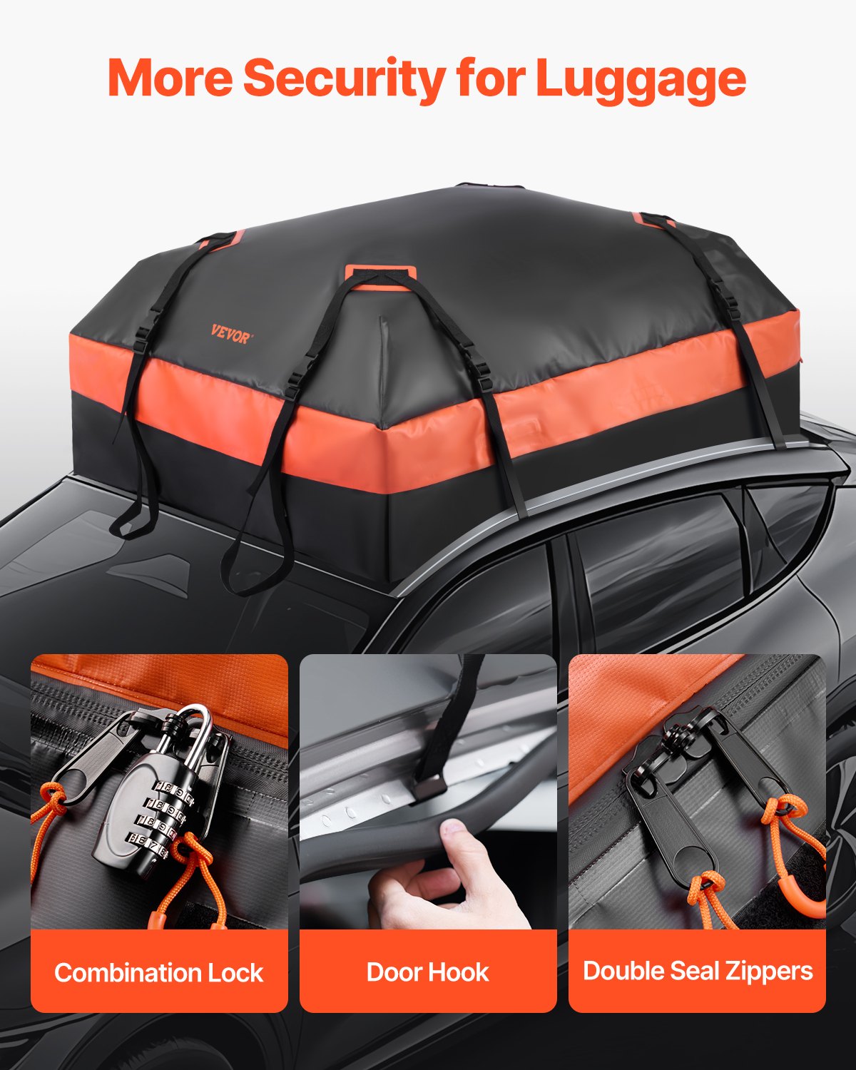 VEVOR Car Rooftop Cargo Carrier Bag, 21 Cubic Feet Car Roof Cargo Carrier, 100% Waterproof Heavy Duty 840D PVC Roof Luggage Bag for All Vehicle with/without Rack- with Lock, Non-Slip Mat, 6 Door Hooks