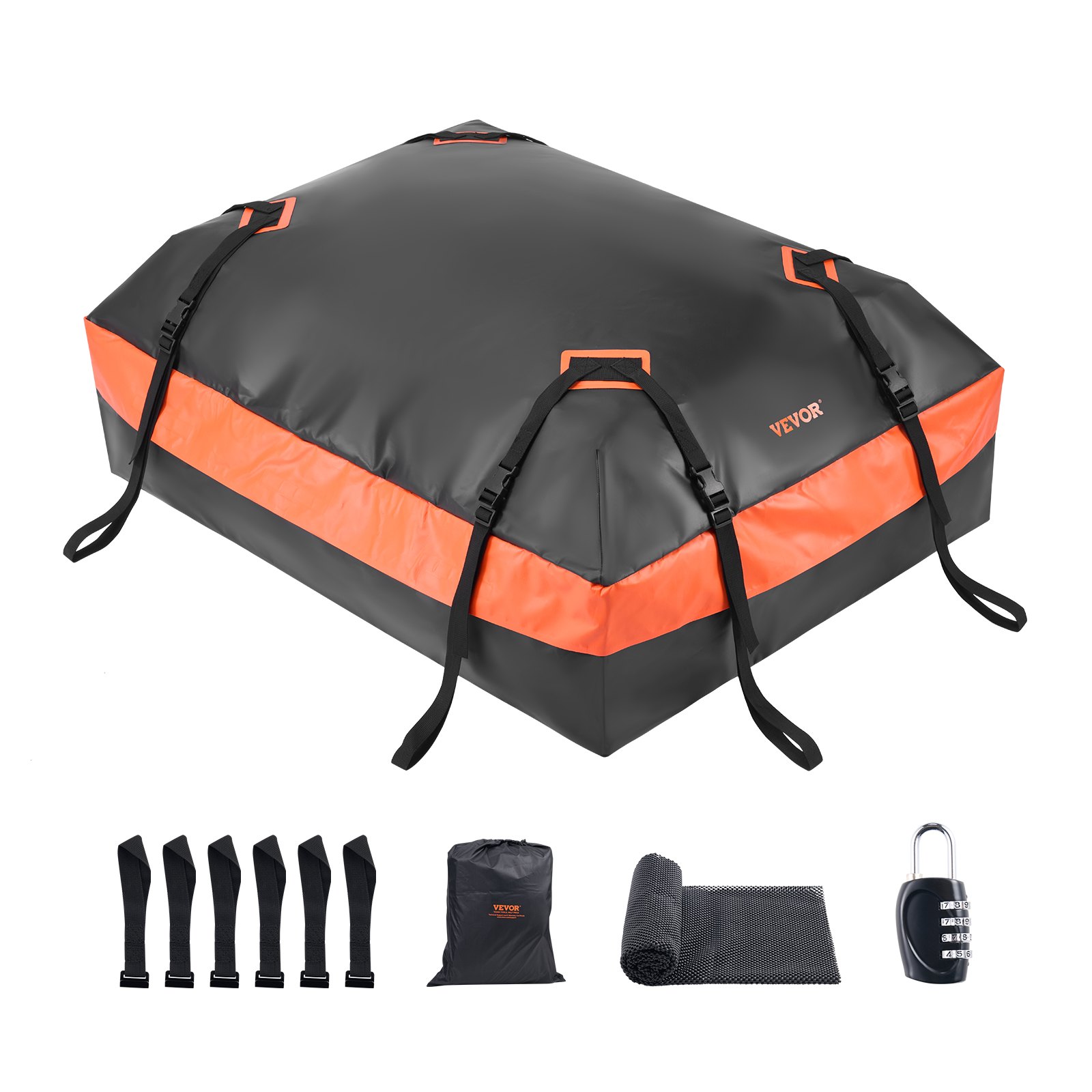 VEVOR Car Rooftop Cargo Carrier Bag, 21 Cubic Feet Car Roof Cargo Carrier, 100% Waterproof Heavy Duty 840D PVC Roof Luggage Bag for All Vehicle with/without Rack- with Lock, Non-Slip Mat, 6 Door Hooks