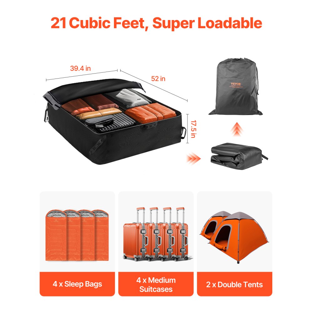 VEVOR Car Rooftop Cargo Carrier Bag, 21 Cubic Feet Cargo Carrier for Car Roof, 100% Waterproof 900D Oxford Cloth Roof Luggage Bag for All Vehicle with/without Rack- with Lock, Non-Slip Mat, Door Hooks