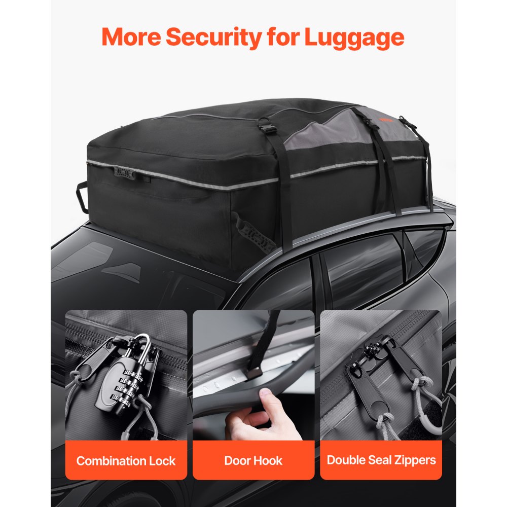 VEVOR Car Rooftop Cargo Carrier Bag, 21 Cubic Feet Cargo Carrier for Car Roof, 100% Waterproof 900D Oxford Cloth Roof Luggage Bag for All Vehicle with/without Rack- with Lock, Non-Slip Mat, Door Hooks