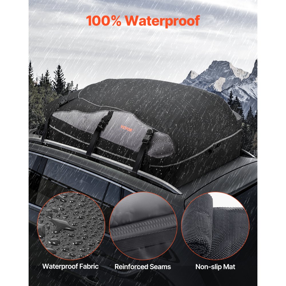VEVOR Car Rooftop Cargo Carrier Bag, 21 Cubic Feet Cargo Carrier for Car Roof, 100% Waterproof 900D Oxford Cloth Roof Luggage Bag for All Vehicle with/without Rack- with Lock, Non-Slip Mat, Door Hooks
