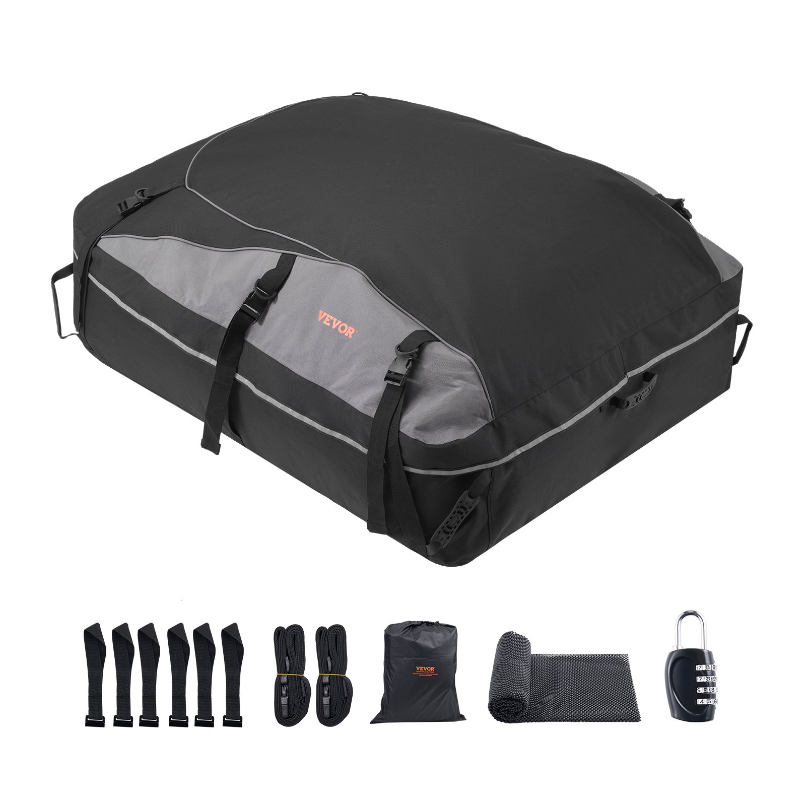 VEVOR Car Rooftop Cargo Carrier Bag, 21 Cubic Feet Cargo Carrier for Car Roof, 100% Waterproof 900D Oxford Cloth Roof Luggage Bag for All Vehicle with/without Rack- with Lock, Non-Slip Mat, Door Hooks