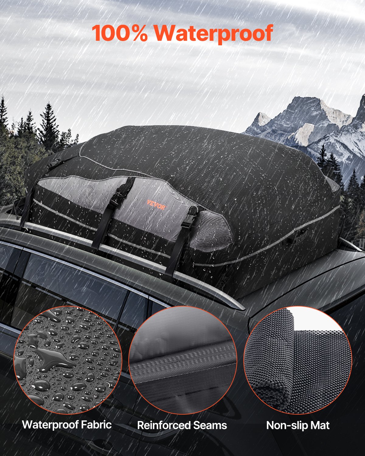 VEVOR Car Rooftop Cargo Carrier Bag, 21 Cubic Feet Cargo Carrier for Car Roof, 100% Waterproof 900D Oxford Cloth Roof Luggage Bag for All Vehicle with/without Rack- with Lock, Non-Slip Mat, Door Hooks