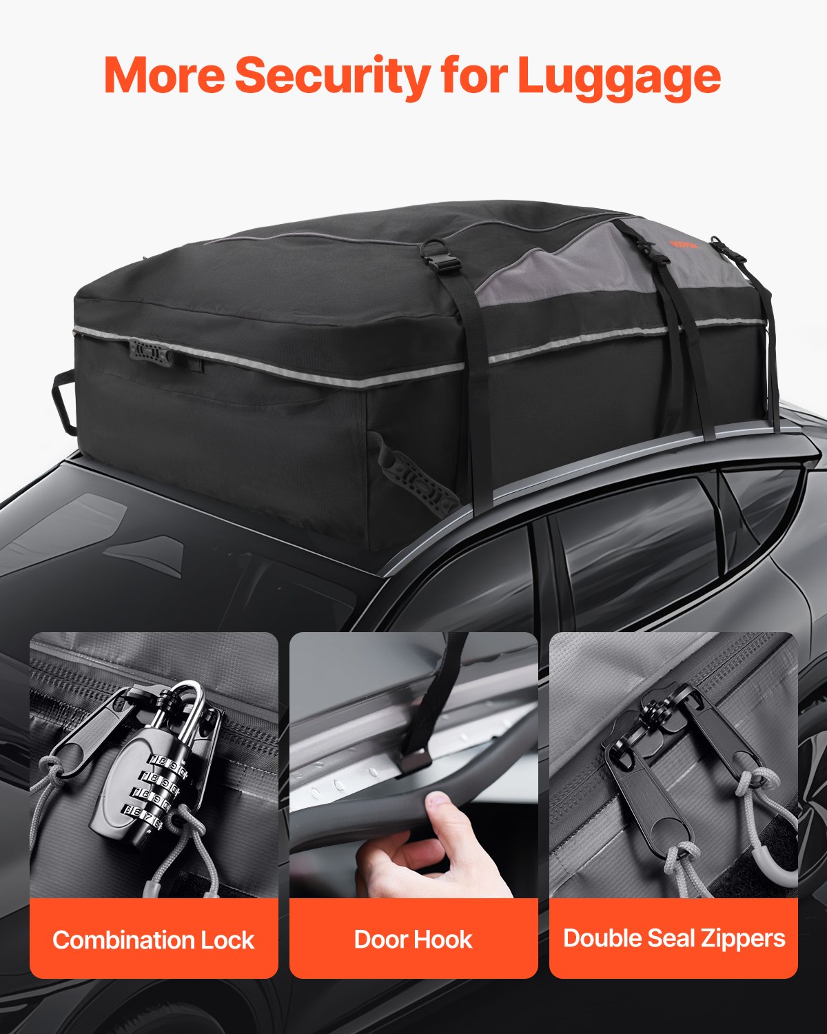 VEVOR Car Rooftop Cargo Carrier Bag, 21 Cubic Feet Cargo Carrier for Car Roof, 100% Waterproof 900D Oxford Cloth Roof Luggage Bag for All Vehicle with/without Rack- with Lock, Non-Slip Mat, Door Hooks