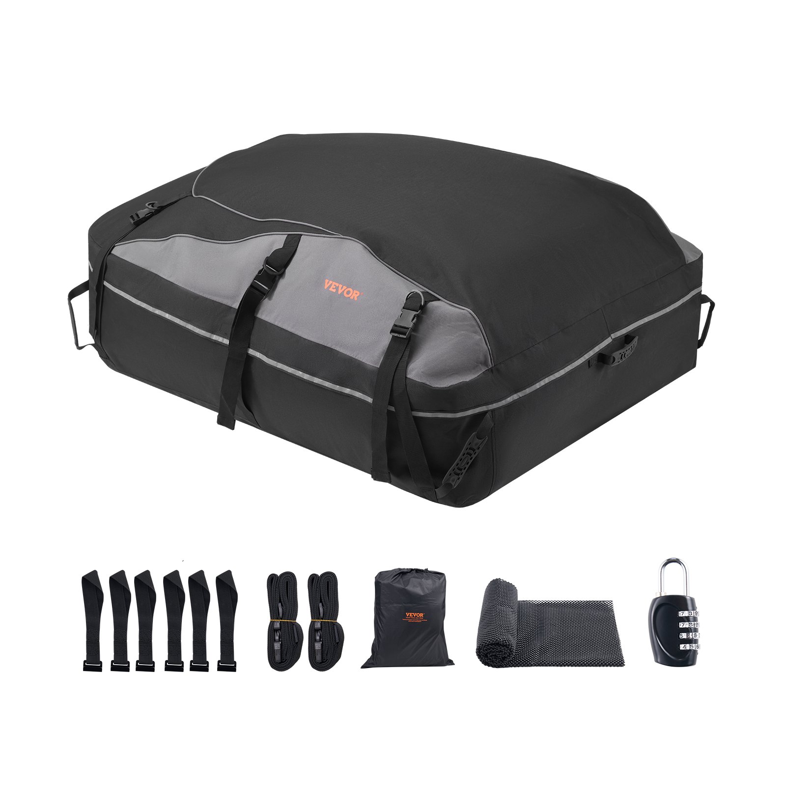 VEVOR Car Rooftop Cargo Carrier Bag, 21 Cubic Feet Cargo Carrier for Car Roof, 100% Waterproof 900D Oxford Cloth Roof Luggage Bag for All Vehicle with/without Rack- with Lock, Non-Slip Mat, Door Hooks