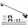 VEVOR roof rack cross bars with mounting hardware, keys, clamps, and instruction manual laid out.