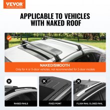 VEVOR Universal Roof Rack Cross Bars, Aluminum Roof Rack Crossbars, Fit Roof without Side Rail, 155 lbs Load Capacity, Adjustable Bare Roof Crossbars with Locks, for SUVs, Sedans, and Vans
