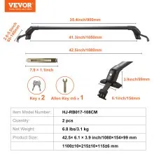 VEVOR Universal Roof Rack Cross Bars, Aluminum Roof Rack Crossbars, Fit Roof without Side Rail, 155 lbs Load Capacity, Adjustable Bare Roof Crossbars with Locks, for SUVs, Sedans, and Vans