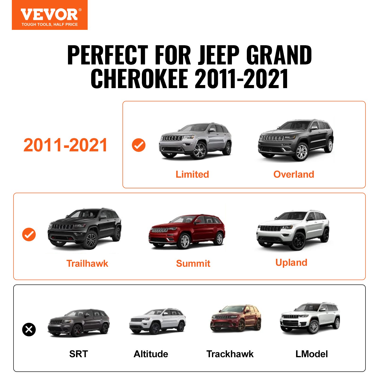VEVOR Roof Rack Cross Bars, Compatible with 2011-2021 Jeep Grand Cherokee with Grooved Side Rails, 200lbs Load Capacity, Aluminum Crossbars with Locks, for Rooftop Cargo Carrier Bag Luggage Kayak Bike