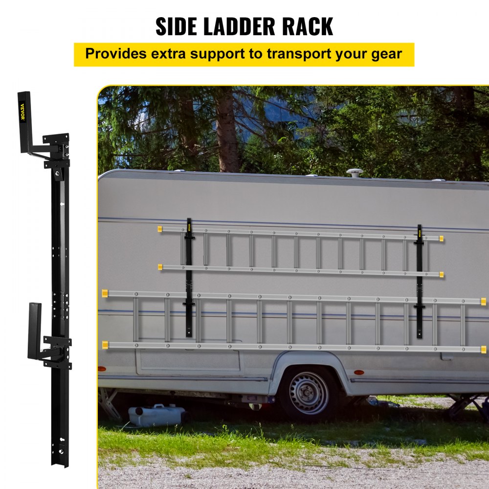VEVOR Trailer Ladder Rack, Fit for Enclosed Trailer Exterior Side Wall,  Bars Adjustable Steel Side Mount Ladder Rack with 441 LBS Capacity, Carry  or Ladders, Black VEVOR US