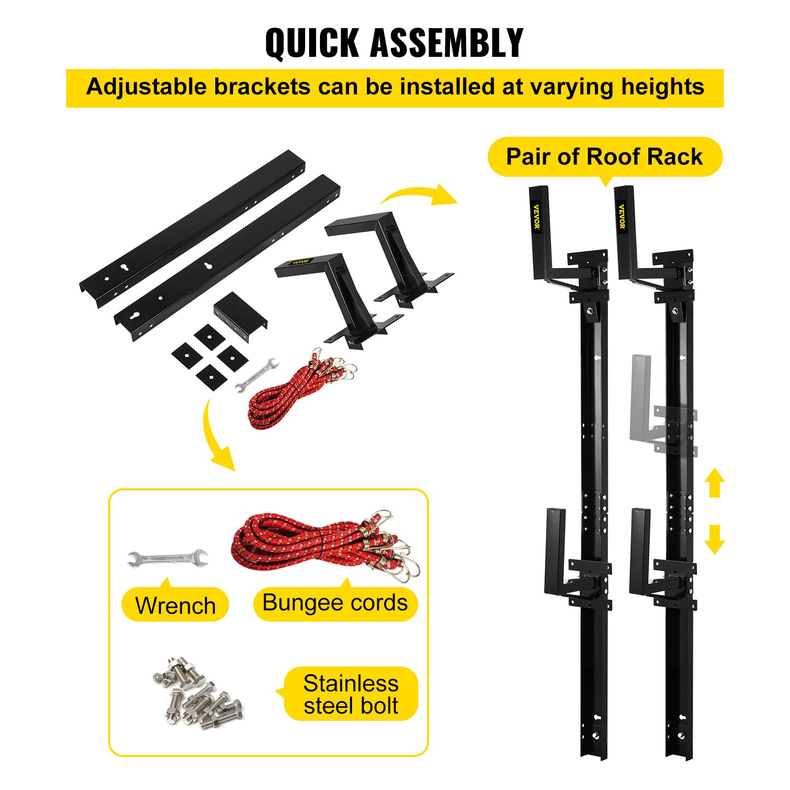 VEVOR Trailer Ladder Rack, Fit for Enclosed Trailer Exterior Side Wall, 2 Bars Adjustable Steel Side Mount Ladder Rack with 441 LBS Capacity, Carry 1 or 2 Ladders, Black