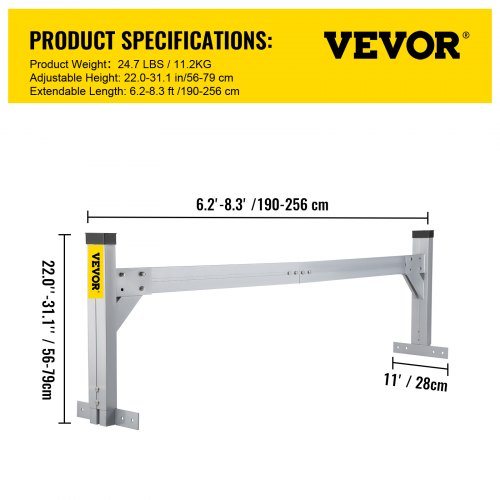 VEVOR Universal Roof Ladder Rack, Fit for 6.2'-8.3' Wide Vans, 2 Bars Adjustable Aluminum Trailer Ladder Rack with 330 LBS Capacity, for Cargo Vans Trucks or Pickups, Silver