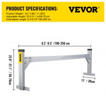 VEVOR Universal Roof Ladder Rack, Fit for 190-256 cm Wide Vans, 2 Bars Adjustable Aluminum Trailer Ladder Rack with 150 kg Capacity, for Cargo Vans Trucks or Pickups, Silver