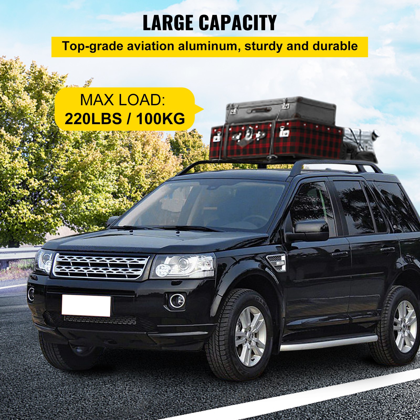 VEVOR 06-15 Car Roof Rack, 2 Pieces, Universal Car Accessories, Roof Rails, Aluminium for Land Rover Roof Rack, Black Roof Rack, Lightweight Aluminium, 185 x 22 x 16 cm Vehicle