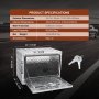 VEVOR underbody truck box with dimensions and specs, including keys, placed on an asphalt road.