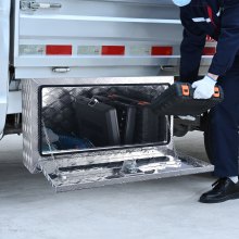 VEVOR kuorma-auton alla oleva laatikko, 30" × 14" × 16" noukin säilytyslaatikko, raskaaseen käyttöön tarkoitettu alumiininen timanttilevytyökalulaatikko lukolla ja avaimilla, vedenpitävä perävaunun säilytyslaatikko T-kahvalla kuorma-autolle, pakettiautolle, perävaunulle