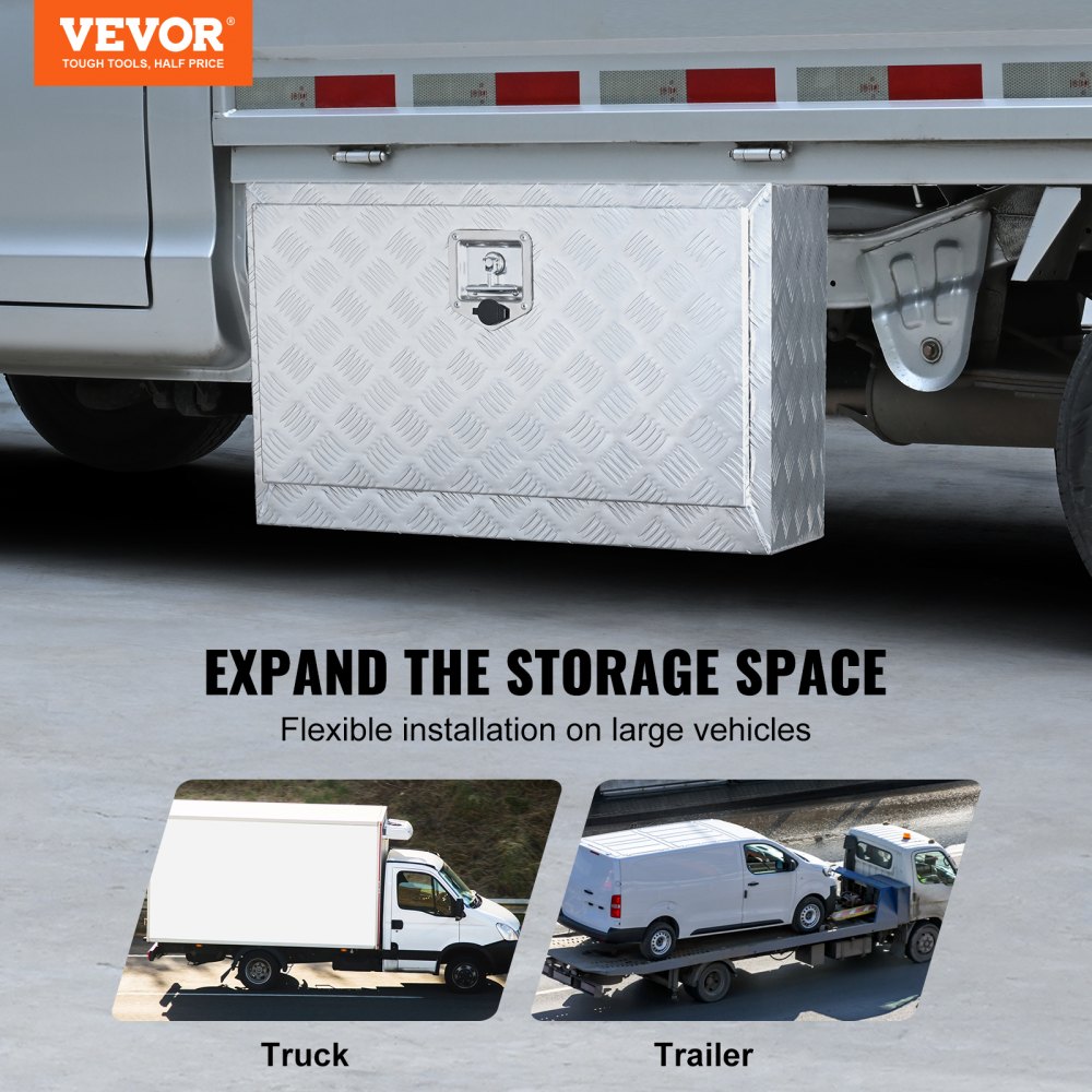VEVOR Underbody Truck Box 60×17×18 Pickup Storage Box Heavy Duty Aluminum Diamond Plate Tool Box with Lock and Keys Waterproof Trailer Storage